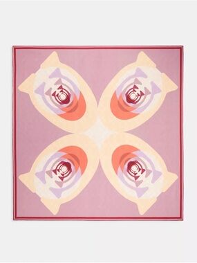 Coach Pink & Peach Floral Graphic Silk Scarf